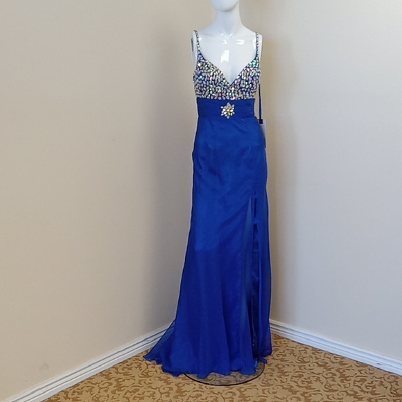 Mac Duggal Royal Blue Embellished Prom Dress